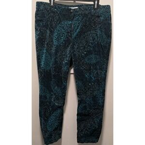 Chicos 2.5 Teal Black Paisley Velvet Slim Leg Pants 4501095505 Size 14 16 Large